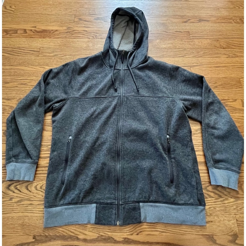 The North Face Mens XL Sherpa Lined Full Zip Hoodie Charcoal Grey Fleece Jacket
